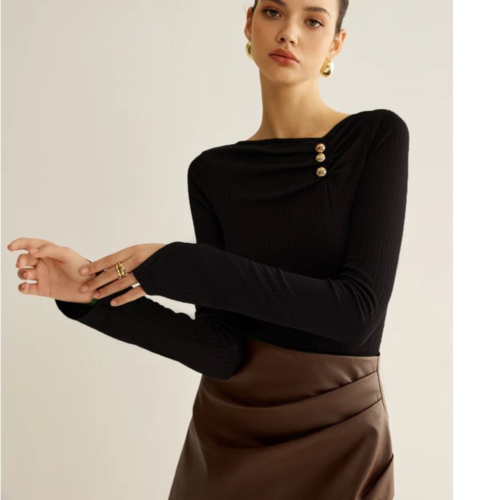 Elegant Black Button-Detail Top